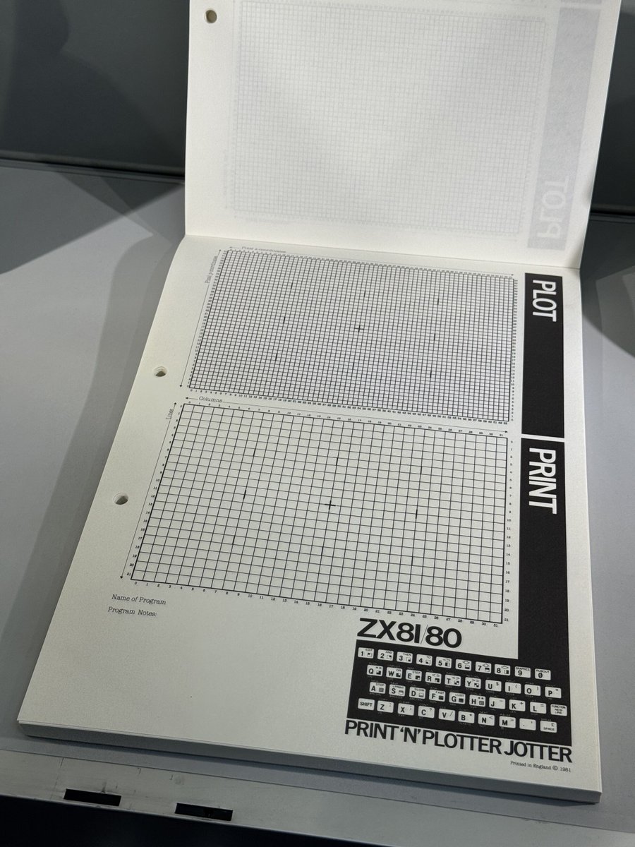 MuseumComputing's tweet photo. ZX81 BASIC had a ‘PRINT AT’ command for displaying characters at given coordinates. The ‘PLOT’ command would place a pixel (64x44 resolution). The PRINT’N’PLOTTER JOTTER was a special notepad that allowed screen layouts to be planned out on paper. Did you use one back in the day? https://t.co/8PQrGyW5Gb