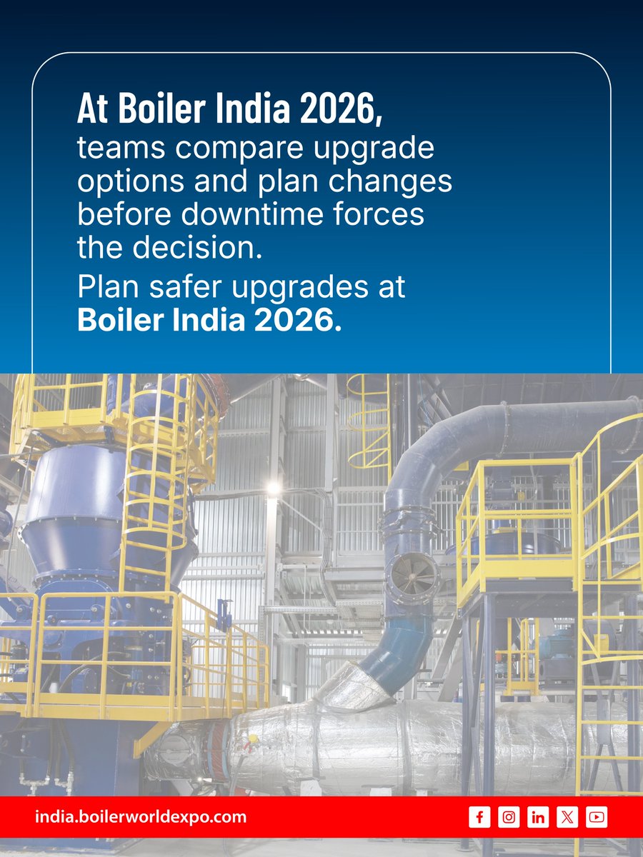 boilerworldexpo's tweet image. At Boiler India 2026, plant teams come to learn how others are planning upgrades, managing aging systems, and reducing risk before downtime forces the decision.

🗓️ 8–10 October 2026
📍 CIDCO Exhibition Centre, Navi Mumbai, India

#boilerindia #processindustries #steam