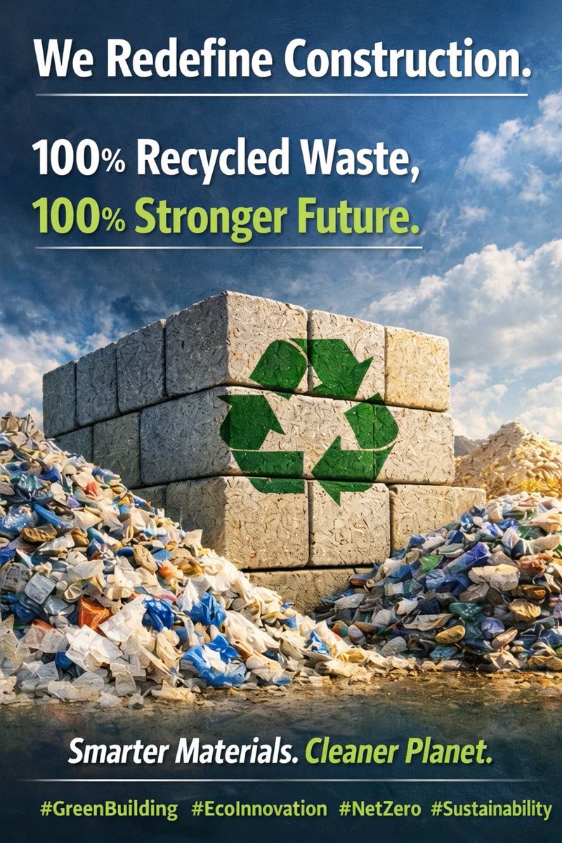 EcoBlockImpact's tweet photo. We don’t just build structures—we build a sustainable future. 🌍
Turning 100% recycled waste into stronger, smarter construction materials.
The shift to greener cities starts here. 🧱🌿
#EcoBlock #SustainableConstruction #NetZero #GreenBuilding https://t.co/ndnf0mUrOt
