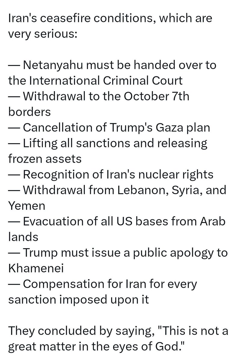 LucindaRhysEvan's tweet image. Not a ceasefire list, but a surrender document presented to world's most powerful army.

After disabling #American radar, militarizing #StraitsofHormuz &amp;amp; rejecting all #Trump's calls for a ceasefire, #Iran may have enough leverage to fulfill its demands. #IranWar‌