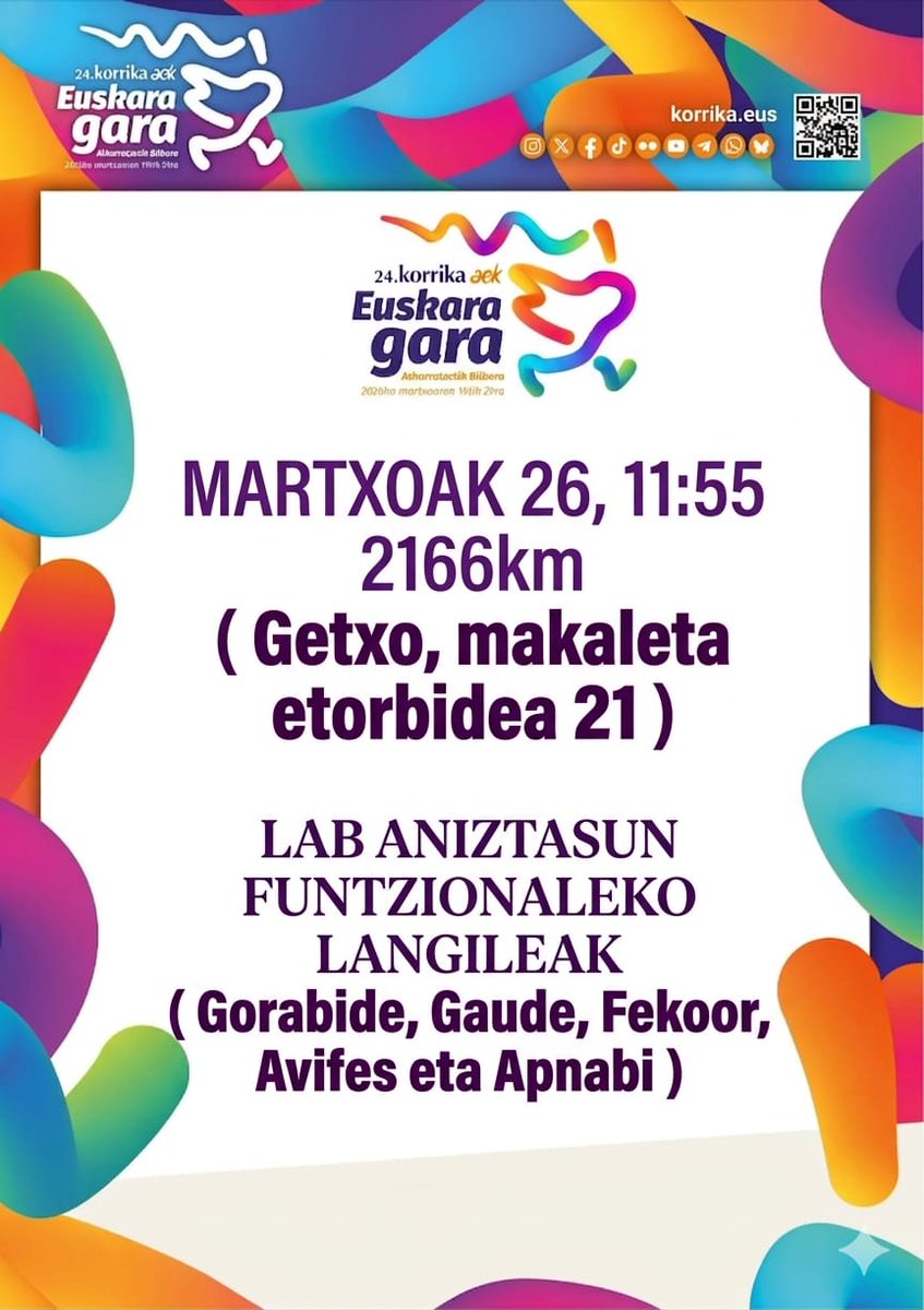 ANIZTASUN FUNTZIONALEKO LANGILEOK KORRIKAREN ALDE!

 Fekoor,Gorabide, Gaude, Avifes eta ApnabikoLABeko delegatuok kilometroa izango dugu,gure sektorea aldarrikatu eta euskarari babesa emateko. 

 Aniztasun funtzionaleko langileon oihua ozen entzutea nahi dugu!