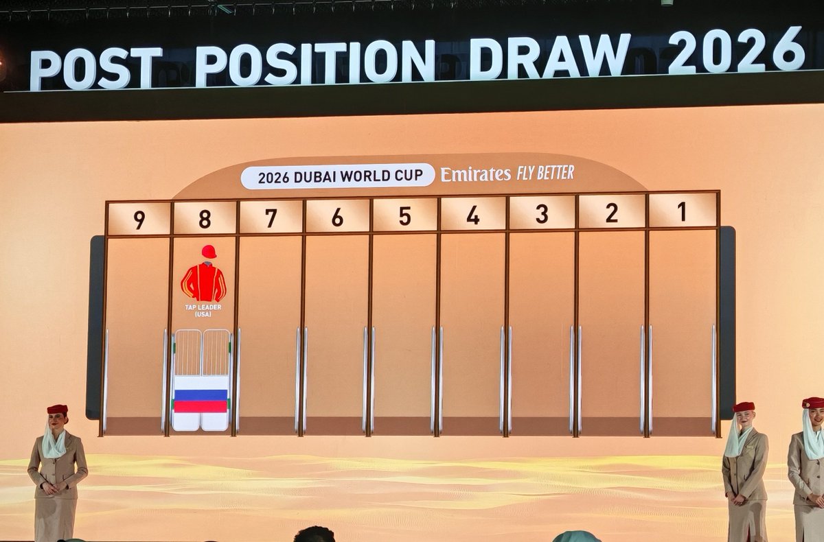 RacingDubai's tweet photo. It's stall 8️⃣ for TAP LEADER!
#DWC26 #PostPositionDraw https://t.co/vFqcziidwY