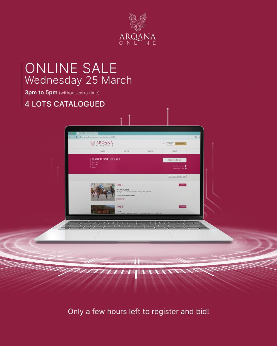 InfoArqana's tweet photo. 💻𝐌𝐚𝐫𝐜𝐡 𝐎𝐧𝐥𝐢𝐧𝐞 𝐒𝐚𝐥𝐞: 𝐨𝐧𝐥𝐲 𝐚 𝐟𝐞𝐰 𝐡𝐨𝐮𝐫𝐬 𝐥𝐞𝐟𝐭 𝐭𝐨 𝐫𝐞𝐠𝐢𝐬𝐭𝐞𝐫! 

🔹Lot 1, NITY GALESTE, winner first time out
🔹Lot 2, LEEN, offered with a foal at foot by TORQUATOR TASSO
🔹Lot 3, NIPPON GO, novice over jumps, won his bumper on debut
🔹Lot 4, SAINT MARTIN, Listed winner, rated 101

💻Register now ➡️ https://t.co/QzBtmgPBof