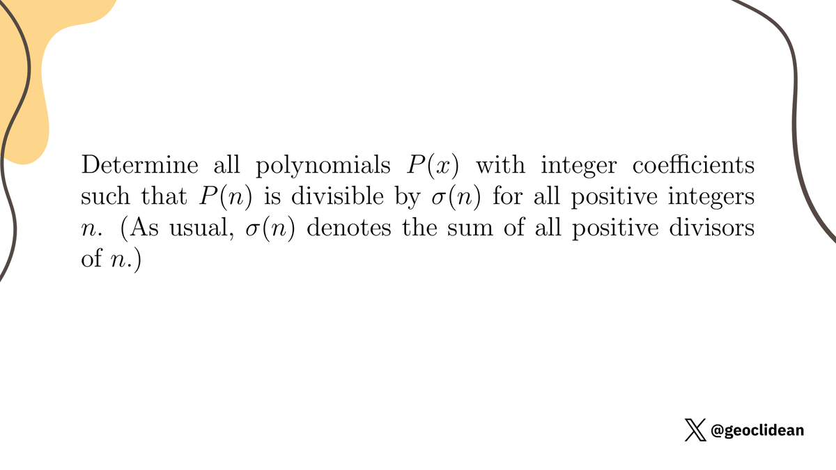 geoclidean's tweet photo. Polynomial divisible by sum of divisors
#Polynomial #NumberTheory #SumOfDivisors #Divisibility #Factorisation https://t.co/RAFk2jpcVW
