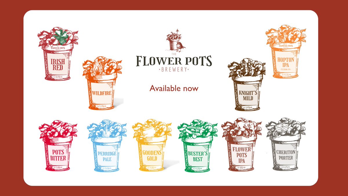 FlowerPotsBrew's tweet photo. ITS ALL ABOUT THE BEER - The Brewers have been busy with their newly acquired tanks. We now have three seasonals (Hoptons Session IPA, Wildfire and Knight's Mild), a brand new special (Irish Red) and our usual six beer available 

More specials out this year! https://t.co/b85ri1g82J