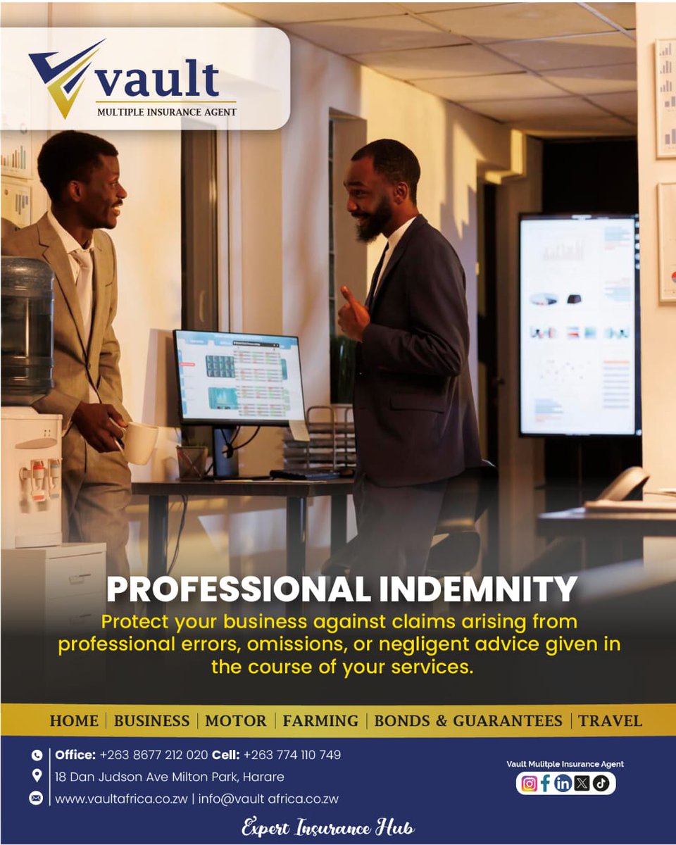 vaultinsure2024's tweet photo. Operate with confidence, knowing you’re protected against claims arising from errors, omissions, or negligent services given in the course of your business.

Secure your cover today.

#Professionallndemnity 
#InsuranceSolutions
#BusinessProtection 
#VaultMultipleInsuranceAgent https://t.co/9xd82pLmaJ