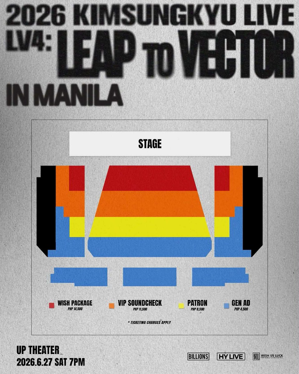 MANILA, GET READY TO LEAP

KIM SUNGKYU finally returns to the Philippines for 2026 KIMSUNGKYU LIVE [LV4: LEAP to VECTOR] IN MANILA! 

📍 UP Theater
🗓️ June 27, 2026 | 7PM
🎫 Ticket selling starts April 11, 12NN

Secure your tickets at wishusluck.helixpay.ph. See you there!