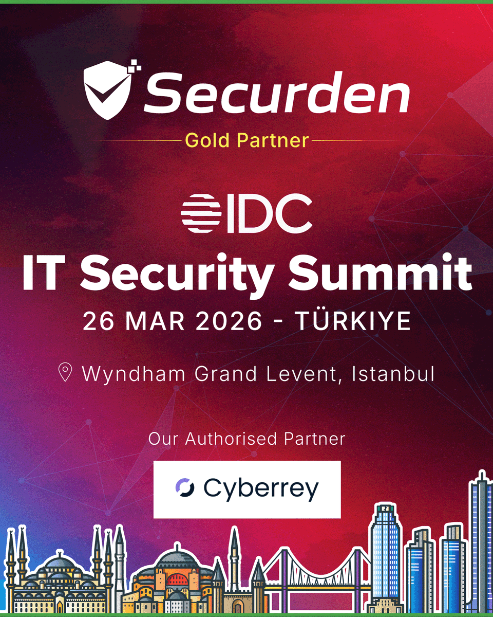 securden's tweet photo. Securden  is excited to participate as a 𝐆𝐨𝐥𝐝 𝐏𝐚𝐫𝐭𝐧𝐞𝐫 at the IDC IT Security Summit Türkiye alongside our partner Cyberrey.
 
📌 Wyndham Grand Istanbul Levent 
 📅 Thursday, March 26

Join us in Istanbul to see how organizations are moving beyond fragmented tools toward a more unified approach to identity and privileged access security. With a single platform, Securden helps simplify security operations through agentless architecture, faster deployment, and consistent control across identities.

🔗 Learn more: https://t.co/uWotMSukWO
 
Let’s connect to discuss your current security challenges and explore how you can strengthen your identity security strategy with ease.
 
#Securden #Cyberrey #IDCSecuritySummit #Türkiye #Istanbul #PAM #PrivilegedAccessManagement #CyberSecurity

https://t.co/UkLuJ60Evg