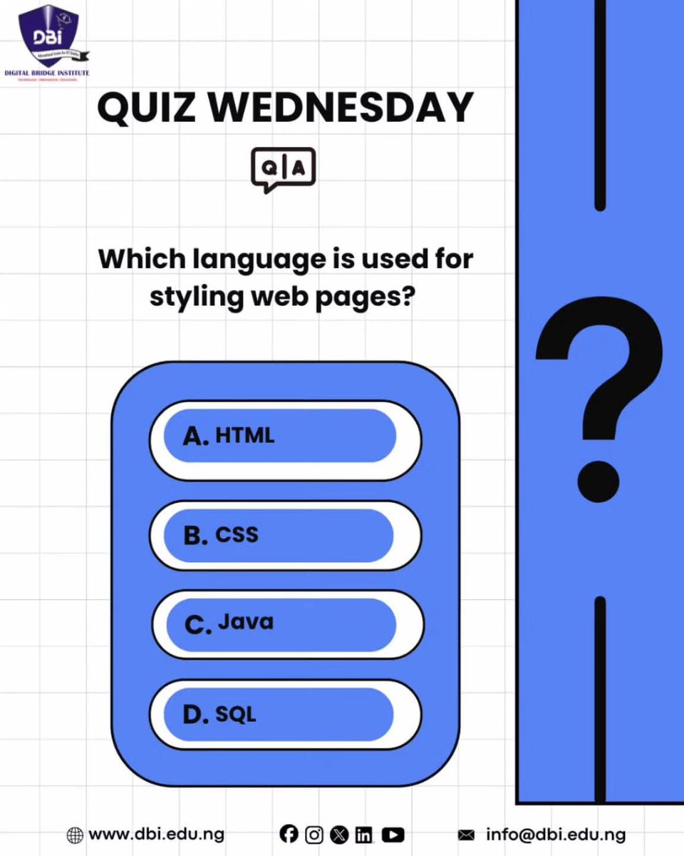 DBI_Education's tweet photo. Do you think you know your web basics?
This one should be easyโฆ or is it?
Drop your answer in the comments ๐
A, B, C, or D?
Letโs see who gets it right.
#QuizWednesday #TechQuiz #DigitalSkills #DBI #DigitalBridgeInstitute https://t.co/LHZhsrV8k4