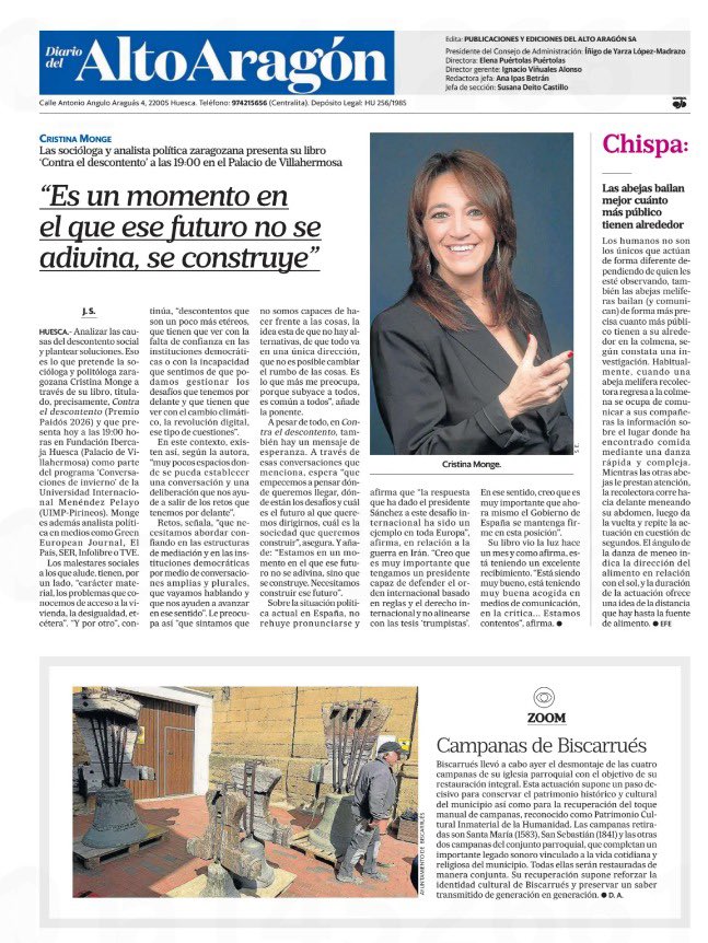 tinamonge's tweet image. Esta tarde 25/3 #ContraElDescontento llega a #Huesca @FundIbercaja @uimp_pirineos con la gran @GenovevaCrespo @EdicionesPaidos