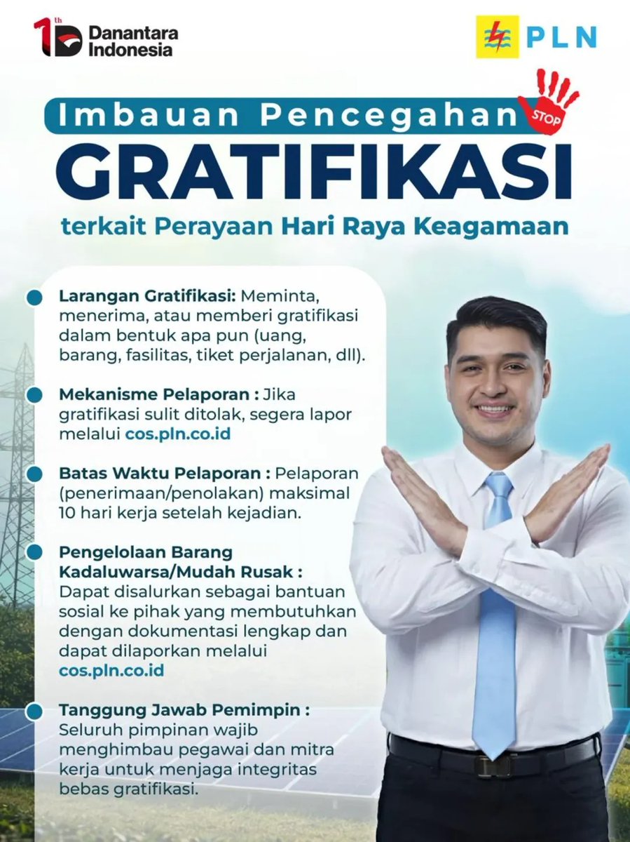 ElectrizenPngkp's tweet photo. Jaga Tangan, Jaga Hati, Jaga Integritas! 🚫

Memasuki momen Hari Raya Nyepi dan Idul Fitri, mari kita perkuat komitmen anti gratifikasi.

#PLNBerintegritas #Gratifikasi #AntiSuap #GCG #CegahGratifikasi #PLNUIDSulselrabar #DalamMomenRamadan #MelayaniSepenuhHati https://t.co/ZoXbZYCaVn