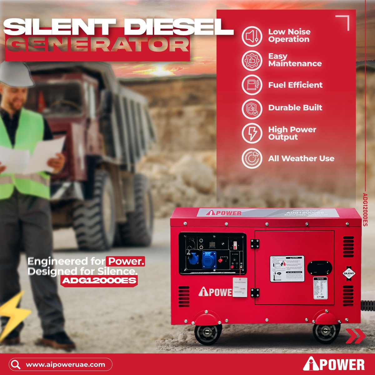 AipowerD's tweet photo. AiPower ADG12000ES keeps work running smoothly. Would you switch to silent power? #IndustrialPower https://t.co/9ZAQcXJB7c