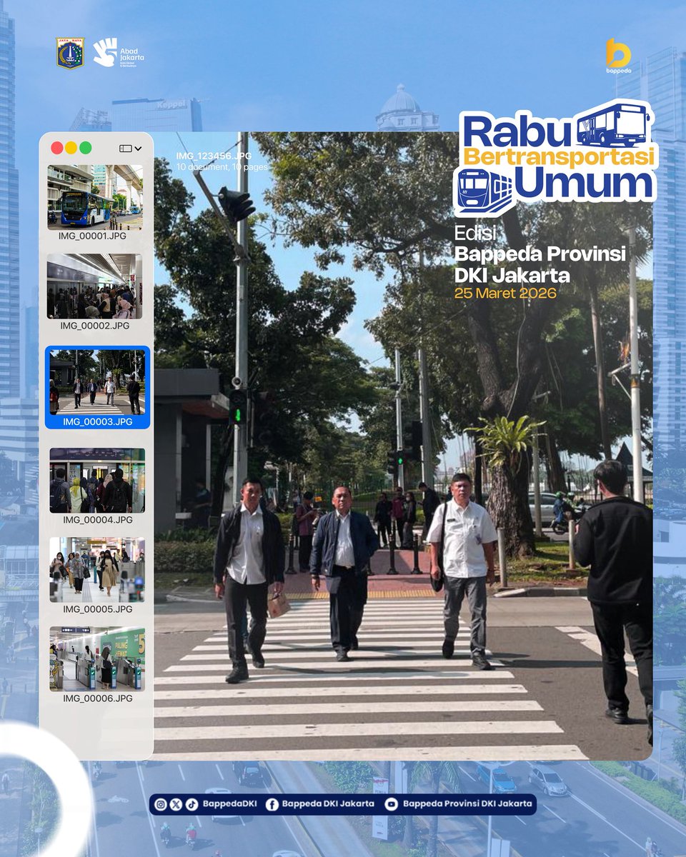 BappedaDKI's tweet photo. Hari pertama kembali bekerja, kembali mengabdi untuk Jakarta🌆

Hari ini naik transportasi umum apa, Sobat Bappeda?🚌🚈
#RabuBertransportasiUmum adalah langkah sederhana untuk mewujudkan Jakarta yang lebih sehat, nyaman, dan rendah emisi.

Yuk, naik transportasi umum! https://t.co/tY1wHh7pUD