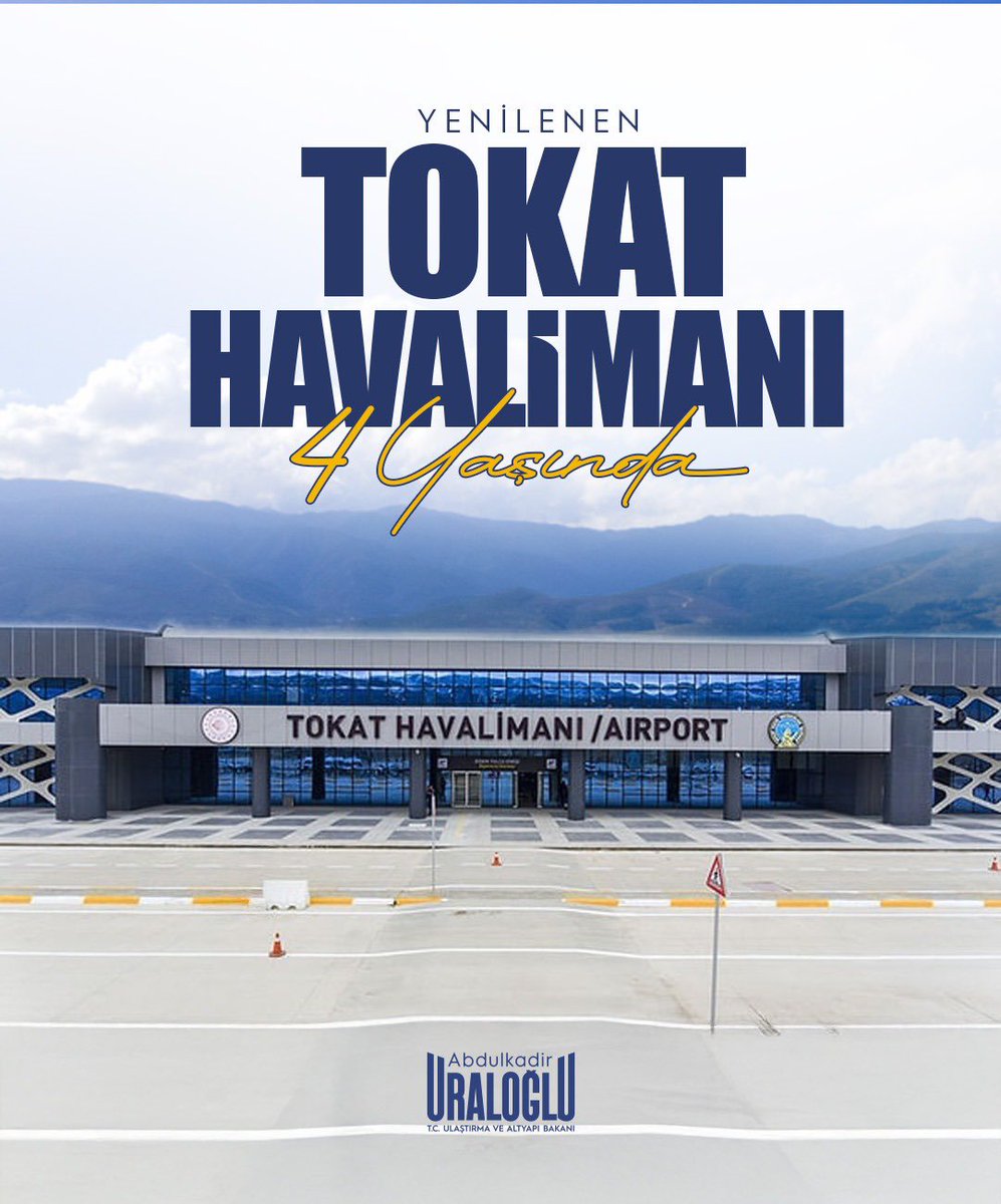 Yenilenen Tokat Havalimanımız 4️⃣ yaşında ✈️

🛫 Modern altyapısı ve artan kapasitesiyle Tokat’ımızın ulaşımına yeni bir soluk getiren havalimanımız; bölgenin her alanda gelişimine katkı sunmayı sürdürüyor.

🛩️ Gökyüzüne açılan bu güçlü kapı ile Tokat’ımızı daha da ileri