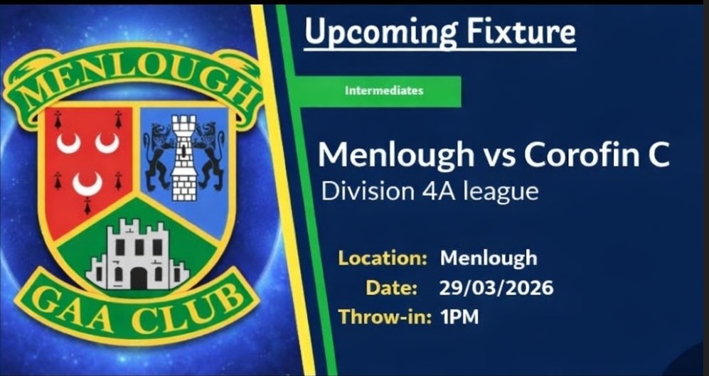 MenloughGaaClub's tweet photo. Intermediates play their first home game of the year this Sunday, please show your support. https://t.co/bMvszbVAnO