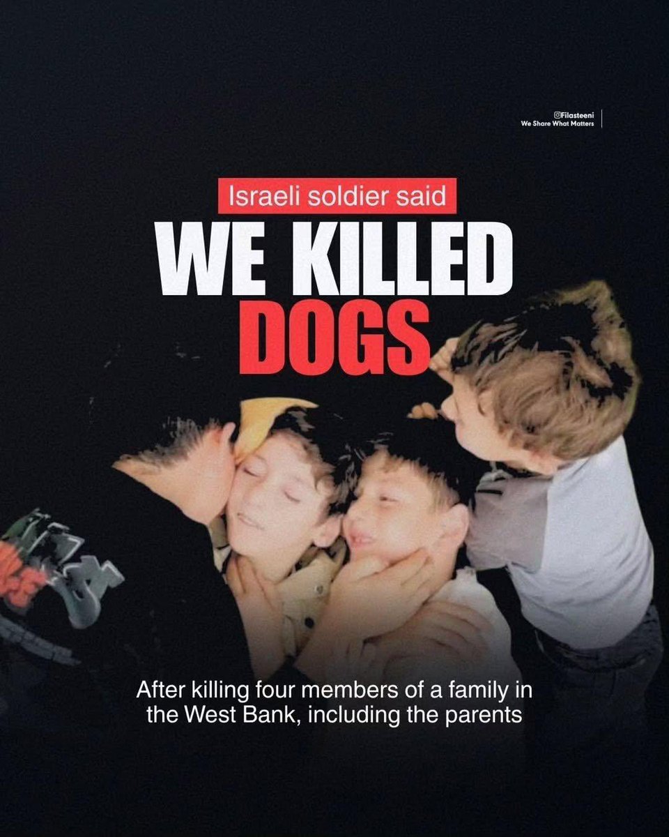 rulajebreal's tweet photo. Una settimana fa, l’esercito criminale israeliano ha ucciso questa famiglia in Cisgiordania occupata, i due bambini avevano 7 e 5 anni…il soldato che ha sterminato la famiglia palestinese ha festeggiato, dicendo “abbiamo ucciso dei cani.”
Mentre, a #Gaza, L’IDF ha torturato un bambino di un anno e mezzo.
Hanno bruciato le sue gambe con le loro sigarette. 
L'odio cieco verso i bambini palestinesi è un tratto distintivo del genocidio perpetrato da #Israele.