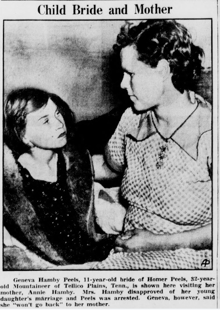 His name was Homer Peels, her name was Geneva Hamby Peels. She was married at 11 yrs old in TN. The marriage was not annulled despite it being illegal. They divorced in the 1970s and she remarried. He died alone in the 90s. She died in 2017, as Geneva Elizabeth Hamby Peels Craig.