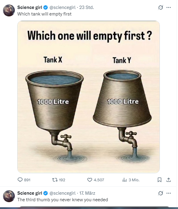 Since the water column diameter above sink is critical for pressure the flow rate should be the same in x and y until a critcal point. I guess X will run on empty in less than 60 seconds faster than Y.