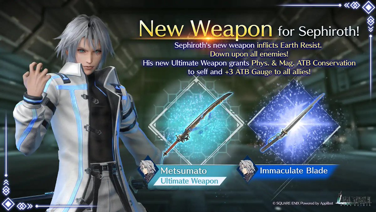 FFVII_EC_EN's tweet photo. Sephiroth New Weapon Featured Draw is On Now!

The Sephiroth-Exclusive Immaculate Blade is available now!
In the Stamp Card, you can acquire the Exclusive Gear, The Immaculate (Sephiroth)!

Event period: Mar. 25 7:00 PM–Apr. 22 6:59 PM PDT

#FF7EC https://t.co/bfmpKAtjRS