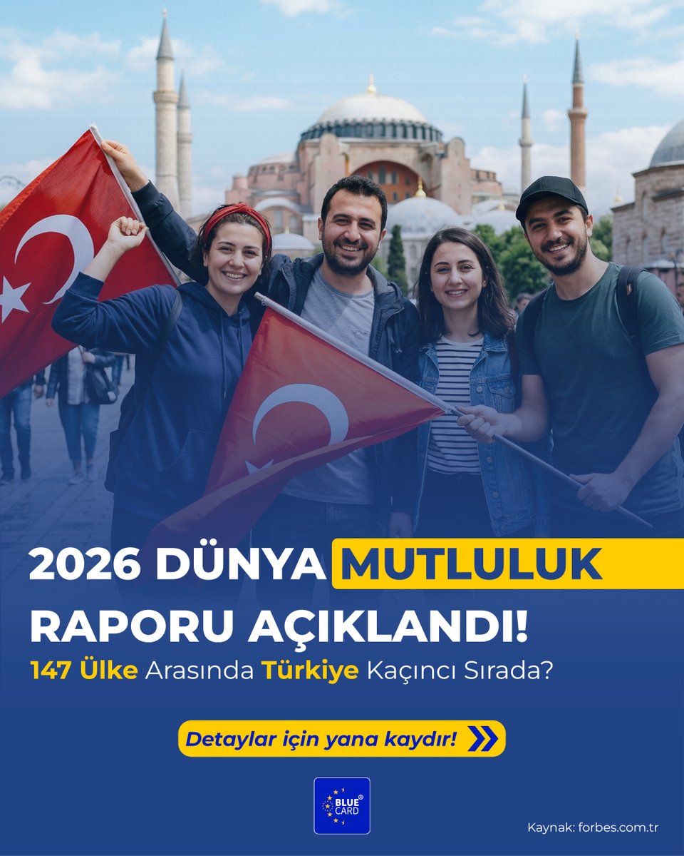 bluecardcomtr's tweet photo. 2026 Dünya Mutluluk Raporu yayınlandı! 📊 
147 ülkenin değerlendirildiği raporda Türkiye, 94. sırada kendine yer buldu. 
Detaylı sıralamayı görmek ve daha fazla bilgi almak için gönderiyi kaydırın.

#dünyamutlulukraporu https://t.co/JT43uJ0rkW