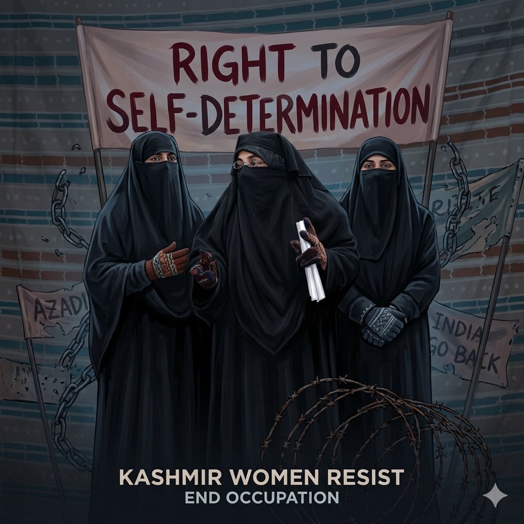 Baghi395's tweet image. India has sentenced Apa Aasiya Andrabi to life imprisonment and Apa Fehmeeda Sofi &amp;amp;  Apa Nahida Nasreen to 30 years. This is not justice, it is political revenge against Kashmiri women who dared to speak truth.
#Kashmir #ResistToExist