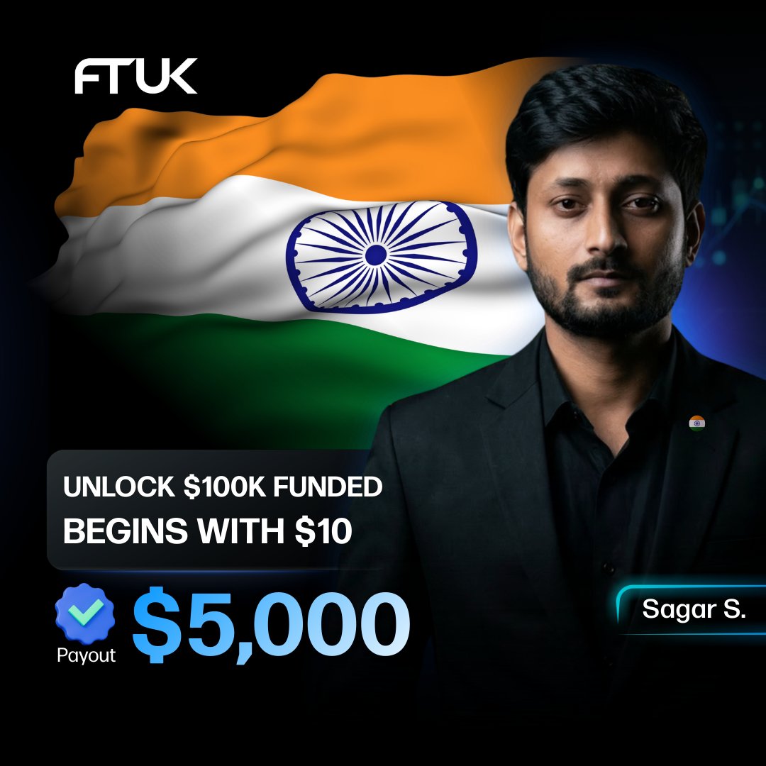 Ftuk_com's tweet photo. 🇮🇳 Big Congratulations to Sagar S.! 🎉
🔥 A focused and determined FTUK trader who turned just $10 #Lightningchallenge into a $100K funded account, securing an impressive $5,000 payout on his journey to financial freedom.
⭐️ Sagar S: From Small Beginnings to Big Wins in the Trading World
Representing India with pride, Sagar’s story is one of discipline, patience, and belief. He shared how he transformed a modest start into a major trading milestone—proving that consistency and mindset matter more than capital. His journey reminds every aspiring trader that success is built one smart decision at a time.
🎥 Watch Sagar’s full story: https://t.co/GVyox8SVOX
Start any account size with only $10: https://t.co/2dJqlUUYRb