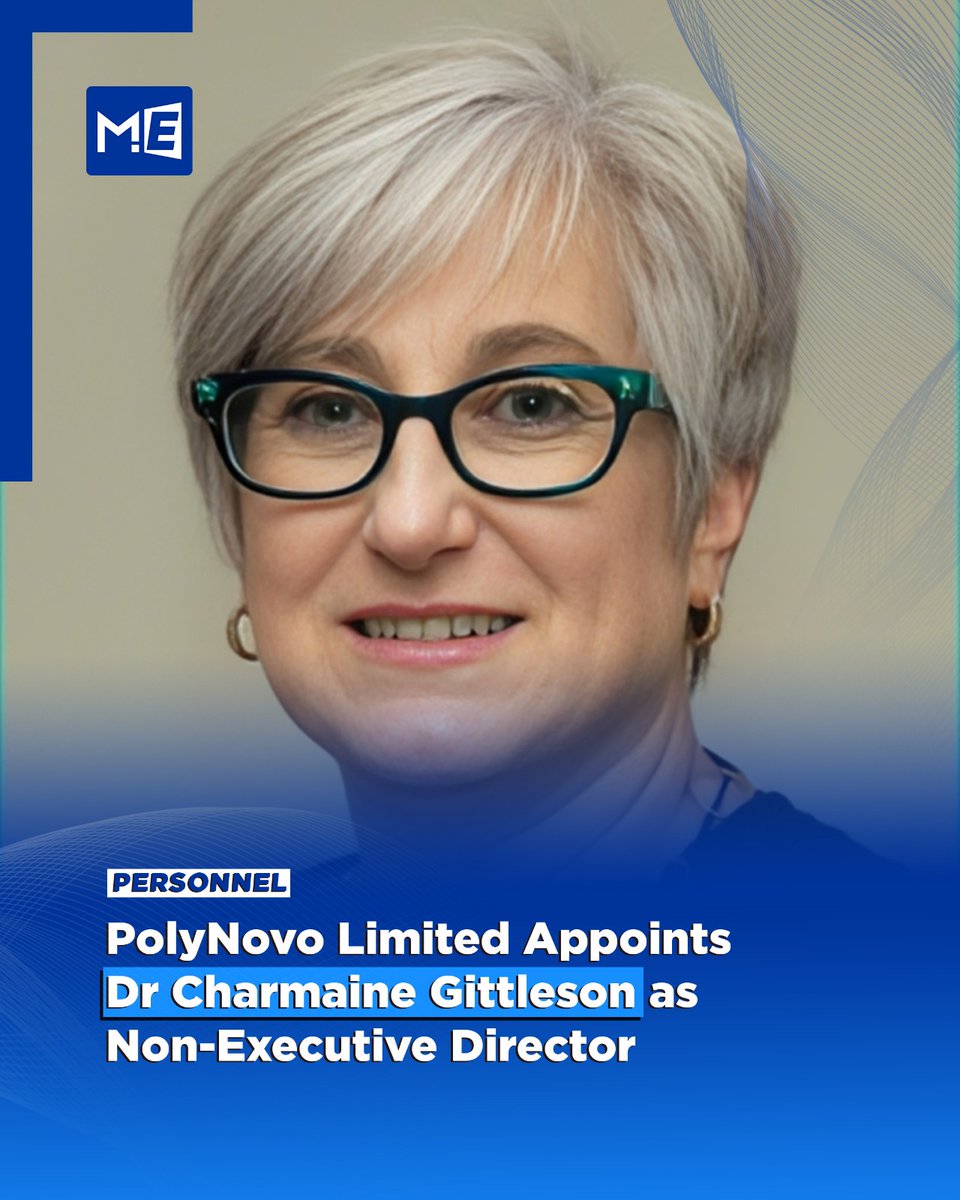 MedEdgeMEA's tweet image. 🌟@PolyNovoLTD  has appointed Dr Charmaine Gittleson as Non-Executive Director, effective 1 April 2026. She previously served as Chief Medical Officer at CSL Limited.

#HealthcareLeadership #MedicalInnovation #CorporateGovernance #Biotech #HealthcareNews #MedEdgeMEA