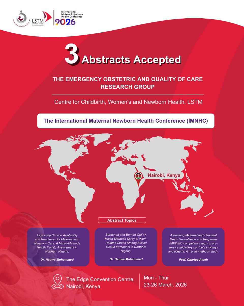 LSTMNigeria's tweet photo. Day 3 at #IMNHC2026: Our team presents “Assessing MPDSR competency gaps in pre-service midwifery curricula in Kenya &amp; Nigeria.” Prof. @acameh shows how better midwifery training can improve learning from maternal &amp; perinatal deaths.

#GlobalHealth https://t.co/xUHt1OLaju