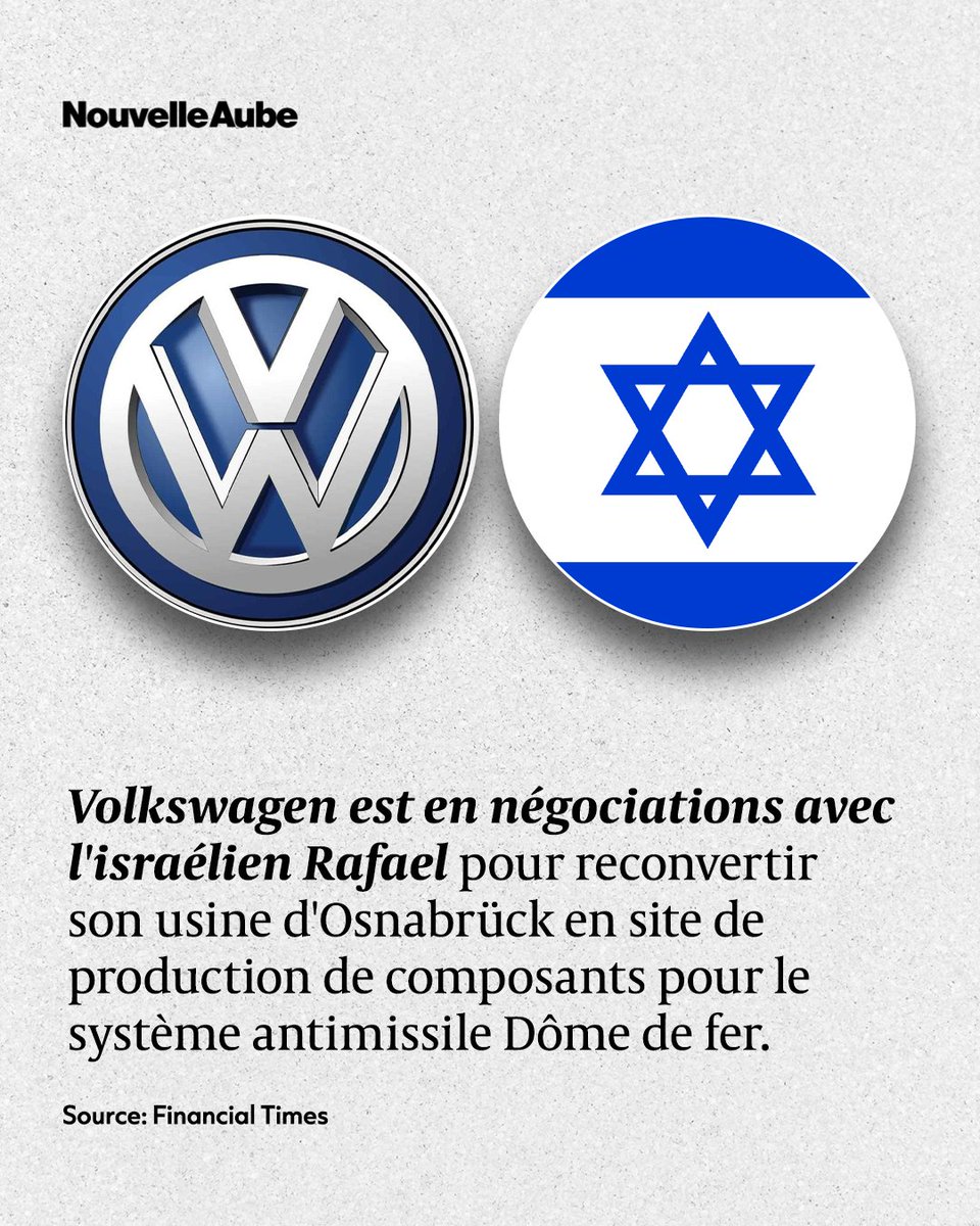 nouvelleaubefr's tweet image. Le groupe israélien de défense Rafael Advanced Defense Systems est en négociations avancées pour reconvertir une usine #Volkswagen à Osnabrück, en #Allemagne, en unité de fabrication de composants pour le système antimissile Dôme de fer, rapporte le Financial Times.