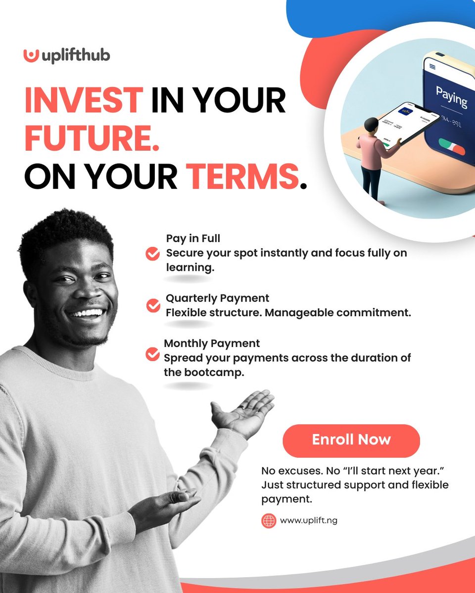 Applications for Uplift Bootcamp Cohort 2 is still OPEN!

Have you watched the breakdown video yet?

if yes, now rush to the portal portal.uplift.ng
Invest in your future on your terms

Very limited slots available 

#UplifthubBootcamp2