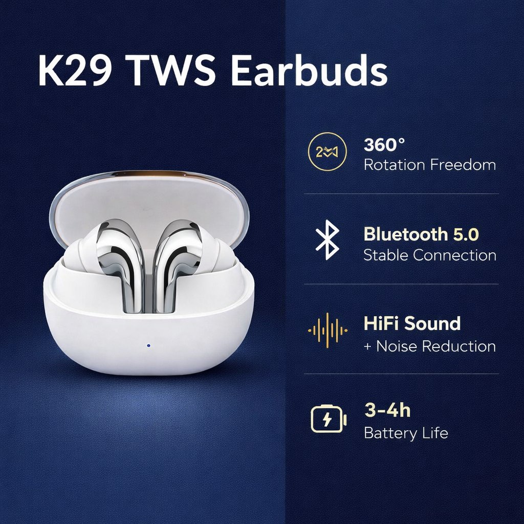 thikbaybd's tweet photo. Experience sound redefined. The K29 TWS Earbuds blend cutting-edge technology with unparalleled comfort, delivering an audio journey that moves with you. Immerse yourself in crystal-clear HiFi sound, powered by Blue. #thikBay #faysolfrx #K29Earbuds #PremiumSound #WirelessFreedom https://t.co/2AAwLwtJ4i