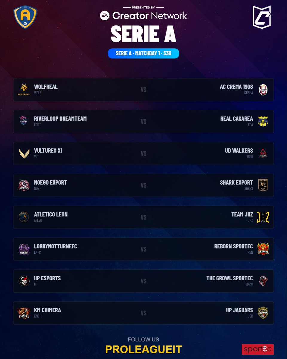 proleagueit's tweet photo. Si scende in campo!

📅 La Stagione 36 della Serie A targata ProLeague parte ufficialmente OGGI!
Nuove sfide, nuovi protagonisti e la solita voglia di vincere.

🔥 Chi porterà a casa i primi punti?

🎮 Segui la scalata verso il titolo!

@proleaguecom @pctransfermarkt @RTAllProClub

#ProLeague #SerieA #S36 #Esports