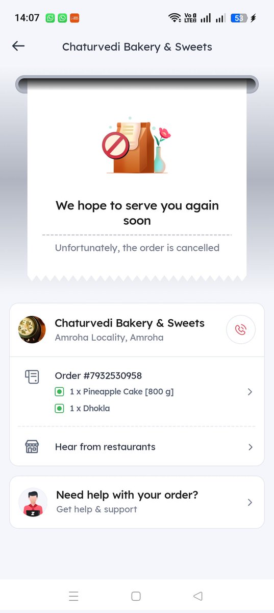 syedkhizerjaved's tweet photo. @iChiragPaswan महोदय आज एक ऑर्डर मैने @zomato @zomatocare पर ऑर्डर किया जिसमें पूरा एड्रेस और कॉन्टैक्ट डिटेल्स शेयर की गई पर ऑर्डर डिलीवर करने के स्थान पर ऑर्डर कैंसिल किया गया और पूरे 730 रुप ए हड़प लिए गए और इनका डिलीवरी एसोसिएट भी ऑर्डर का पूरा सामान लेकर भाग गया है@Uppolice https://t.co/zHzGVnKKEP