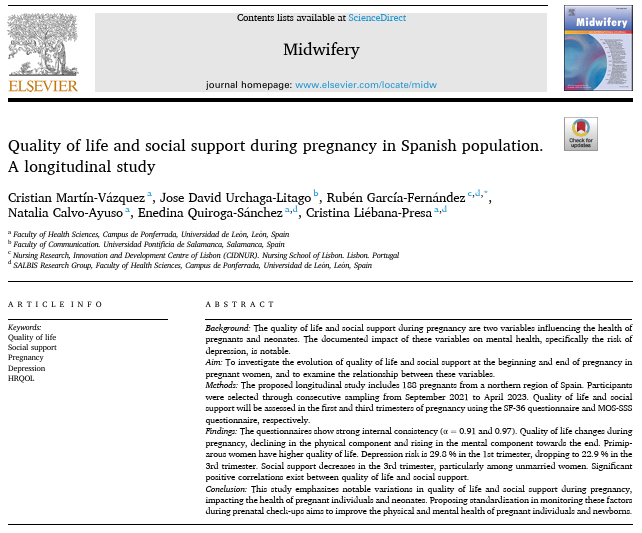 🤰✨ El embarazo no impacta igual todas las áreas de la vida. Un estudio con 188 gestantes en España encontró que hacia el 3er trimestre empeora la calidad de vida física, mejora la mental y disminuye el apoyo social. Acompañar también es cuidar 💛 #Embarazo #Saludmaterna #QoL