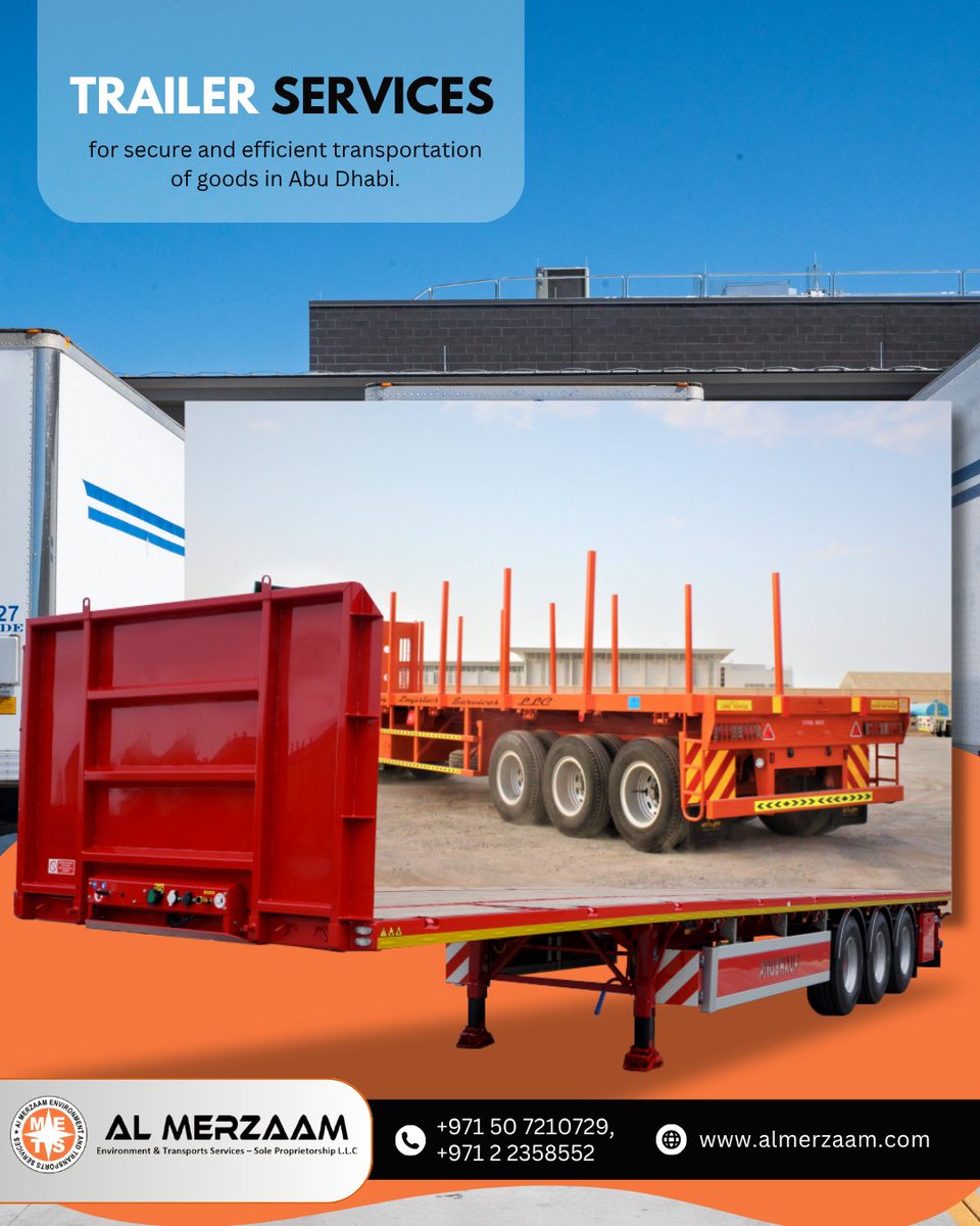 AlMerzaam's tweet image. Reliable trailer services for secure goods transportation in Abu Dhabi. Trust Al Merzaam for efficient delivery! 🚛

Contact us now!
📞 +971 50 7210729
🌐 almerzaam.com

#TrailerServices #TransportSolutions #AlMerzaam #AbuDhabi