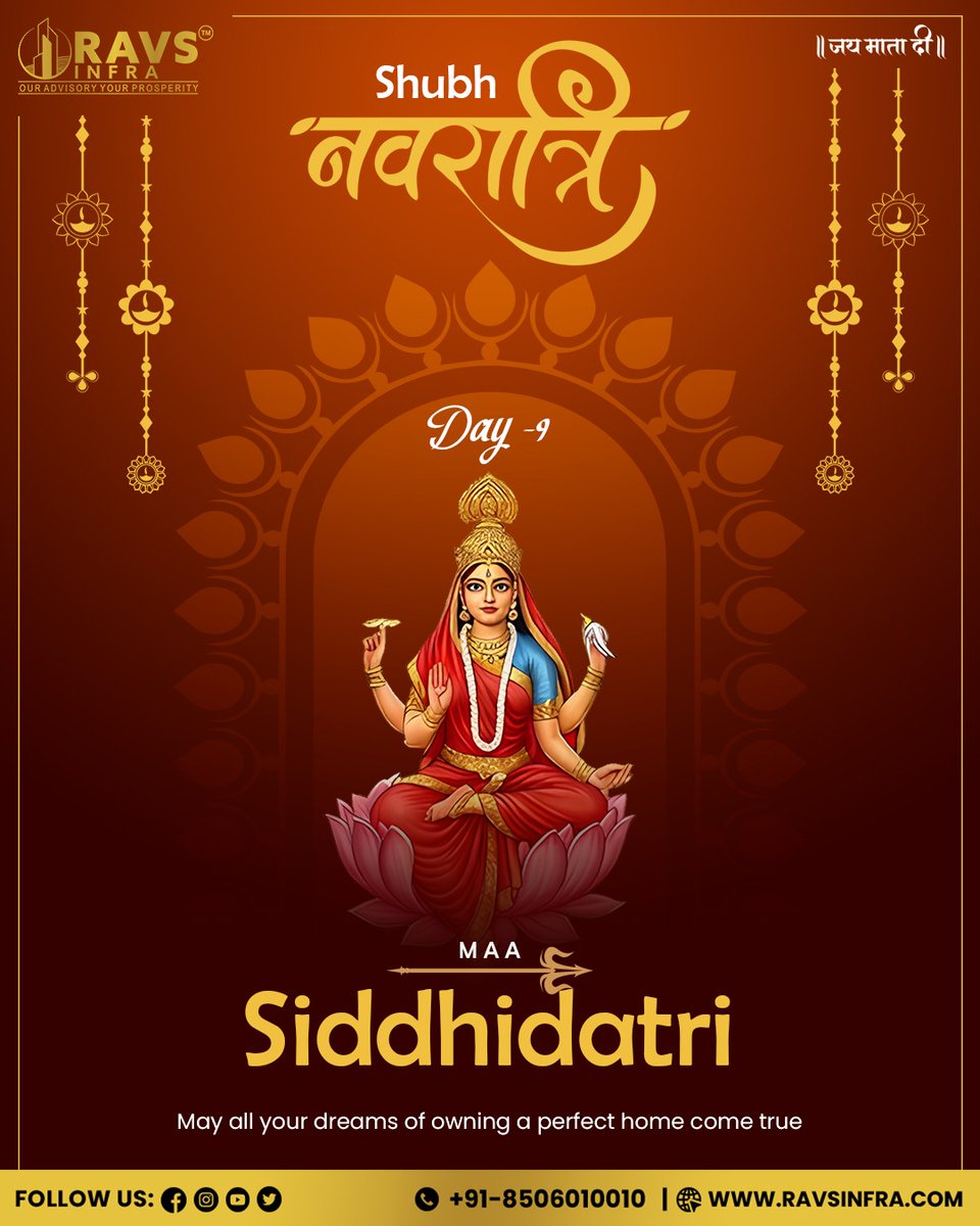 RAVSInfra's tweet image. On this sacred Day 9, Maa Siddhidatri blesses you with success, prosperity &amp;amp; fulfillment 🌸
May all your dreams—especially your perfect home—come true 🏡💫
.
.
.
#Navratri #MaaSiddhidatri #ShubhNavratri #DivineBlessings #DreamHome #PositiveVibes #FestiveSeason #RavsInfra