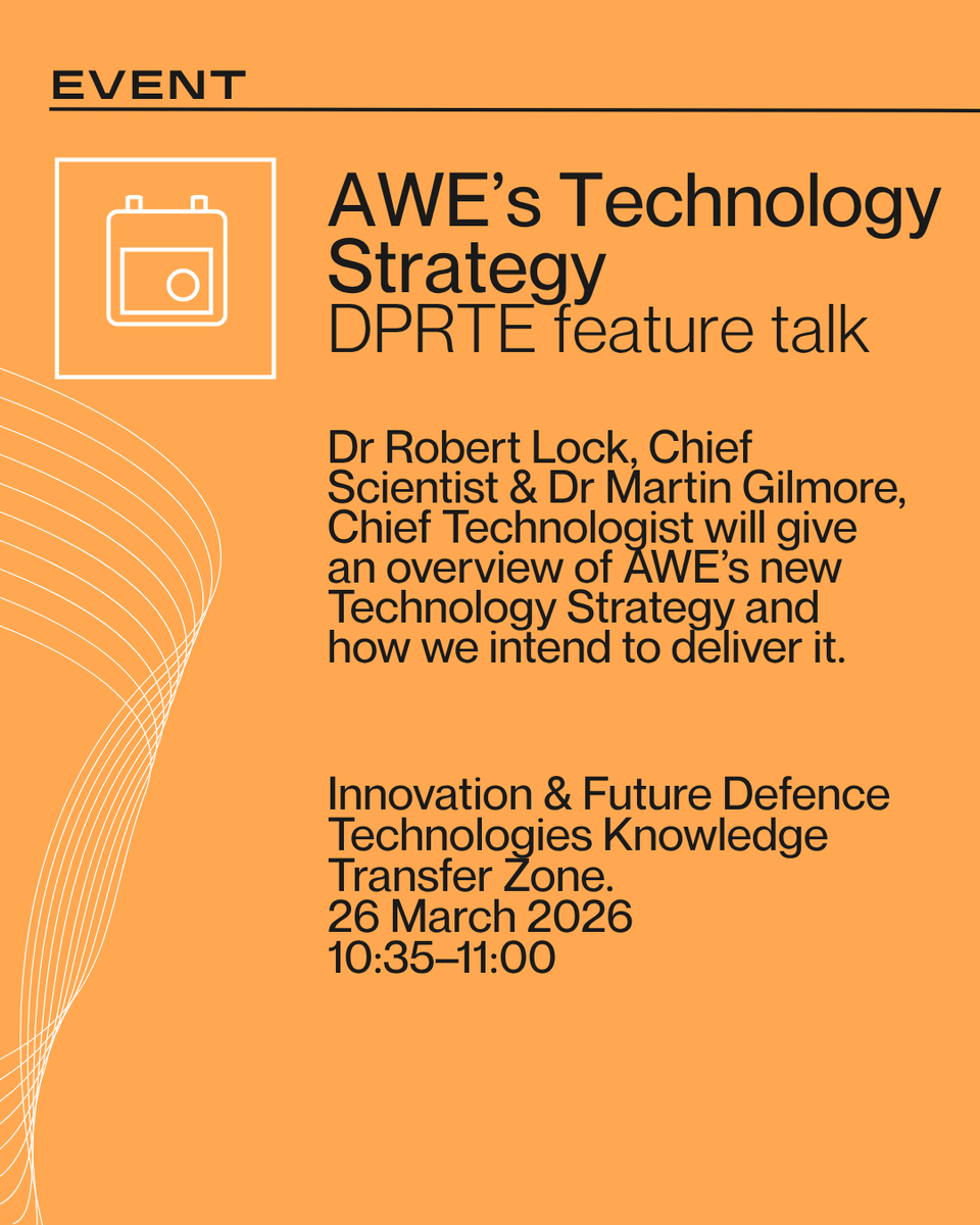 AWE_plc's tweet photo. 🔧 We're excited to return to #DPRTE, the UK’s leading defence procurement and supply chain event, at the Farnborough International Exhibition &amp; Conference Centre.

📄Learn about our new Technology Strategy in our featured talk tomorrow https://t.co/D6TzKrNYqZ