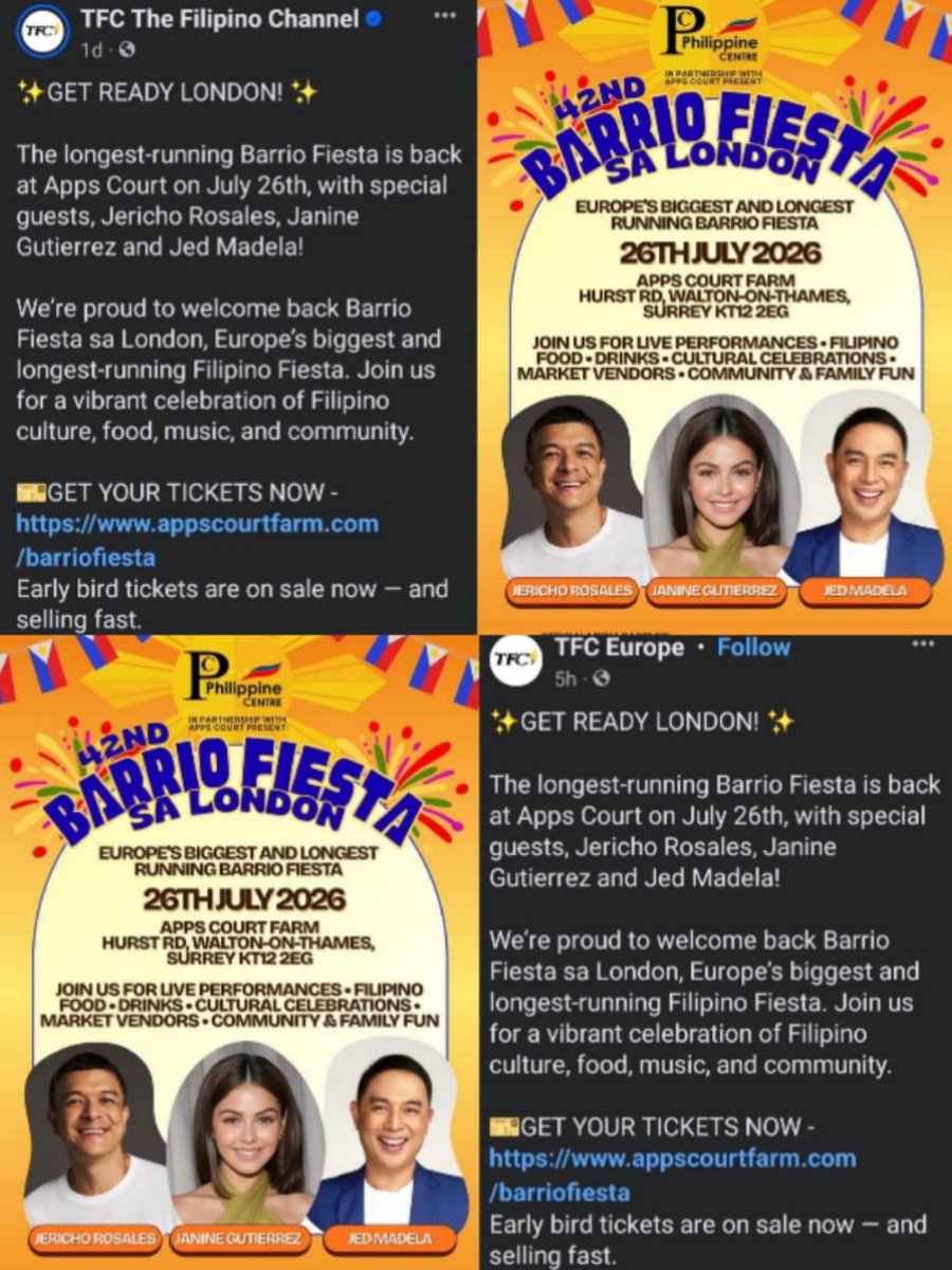 🎫GET YOUR TICKETS NOW - appscourtfarm.com/barriofiesta
Early bird tickets are on sale now — and selling fast. #BarrioFiestaLondon2026

Thankyou <a href="/KapamilyaTFC/">The Filipino Channel</a>
TFC EUROPE ❤️

Thank you Papa God 🙏

#JanineGutierrez <a href="/janinegutierrez/">Janine Gutierrez</a> 
#EchoNine #TheFilipinoChannel
©️