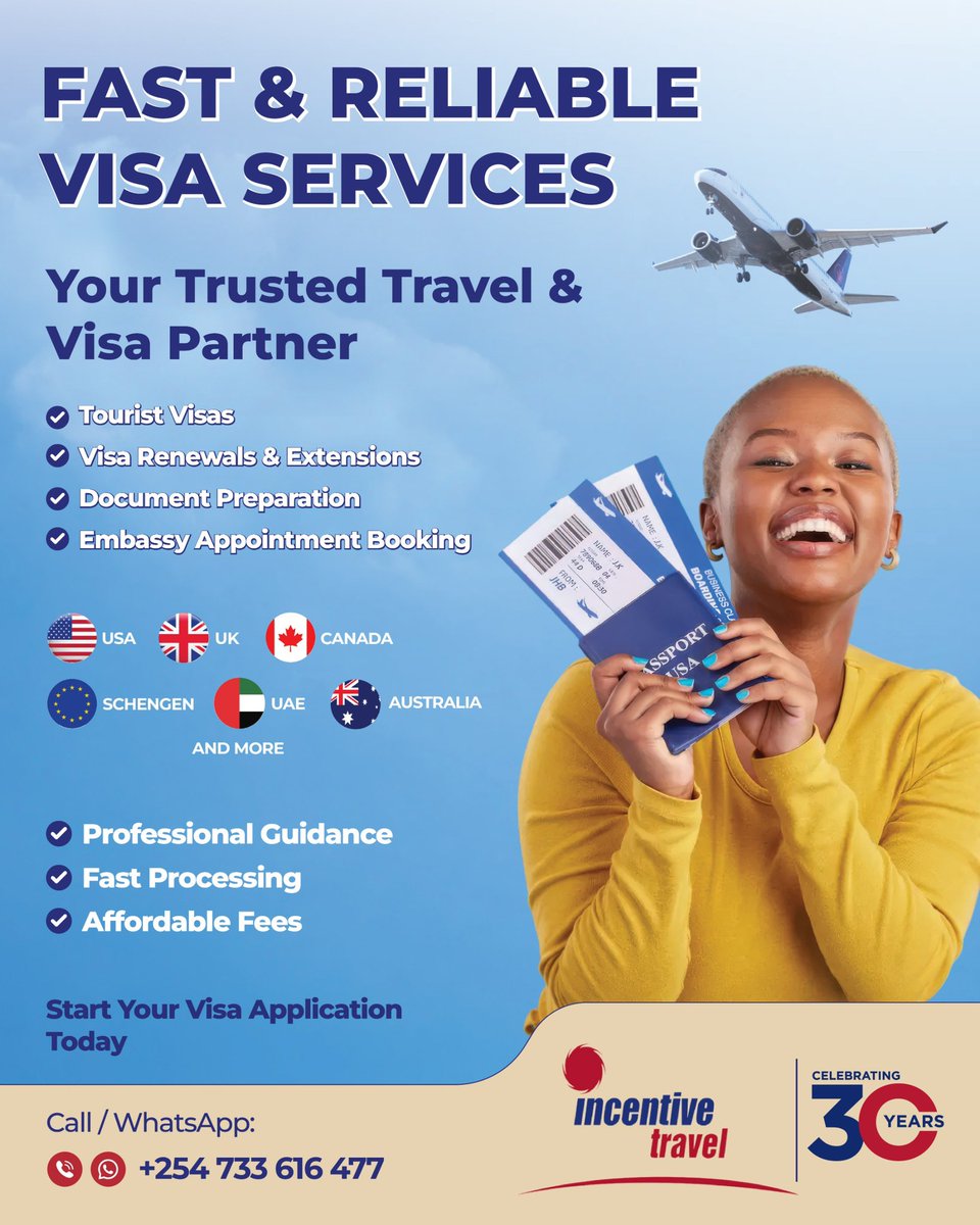 itlsafaris's tweet photo. Your travel journey starts with the right documentation.

Our dedicated Visa Application Services team provides a seamless, guided process from start to finish.

📌Contact us today and let our Visa Desk assist you.
📞 Call or WhatsApp: +254 73 361 6477

Tuju Salah Integrity WHRDs https://t.co/f593wjQty1