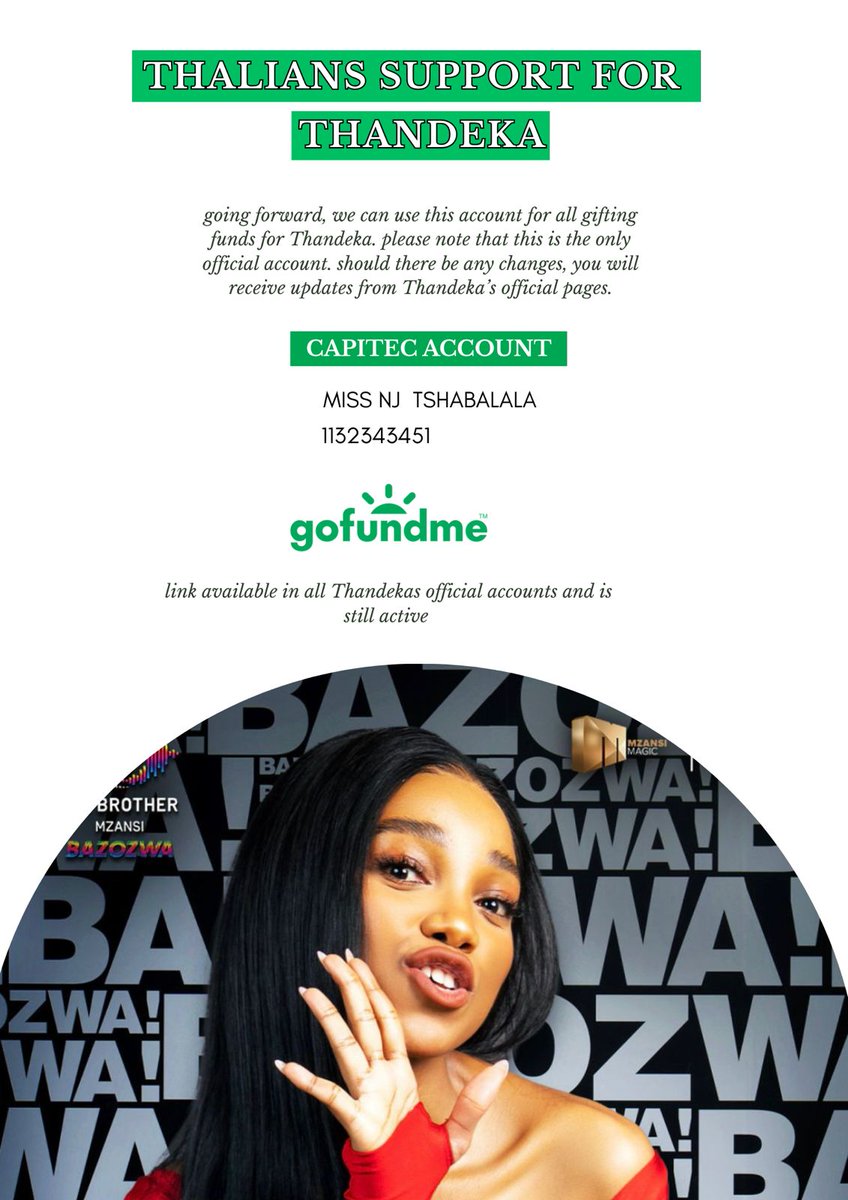 Going forward, all gifting will be done through this account, which is linked to Thandeka’s mother. thank you so much for the love and contributions so far. we truly appreciate it and will continue to keep you updated 🤍