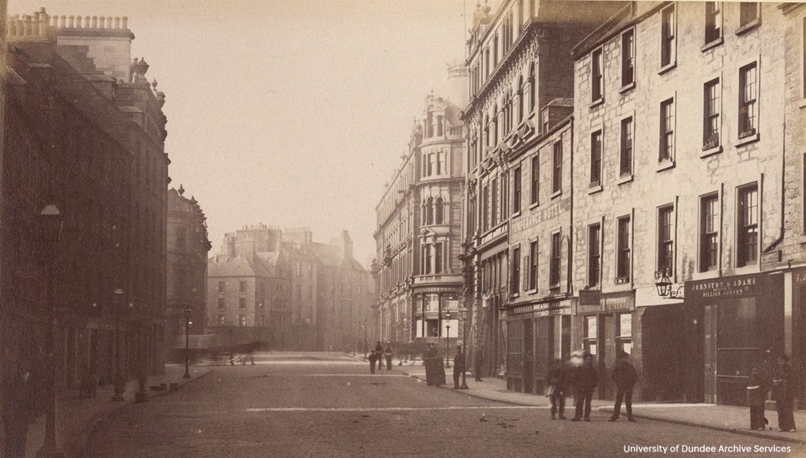 UoD_Archives_RM's tweet image. #WaybackWednesday Murraygate, #Dundee looking towards the High Street in 1880. This image was taken after this end of the street was redeveloped widened as part of the improvements following the Dundee Improvement Act 1871#Archives #OldDundee #DundeeUniCulture