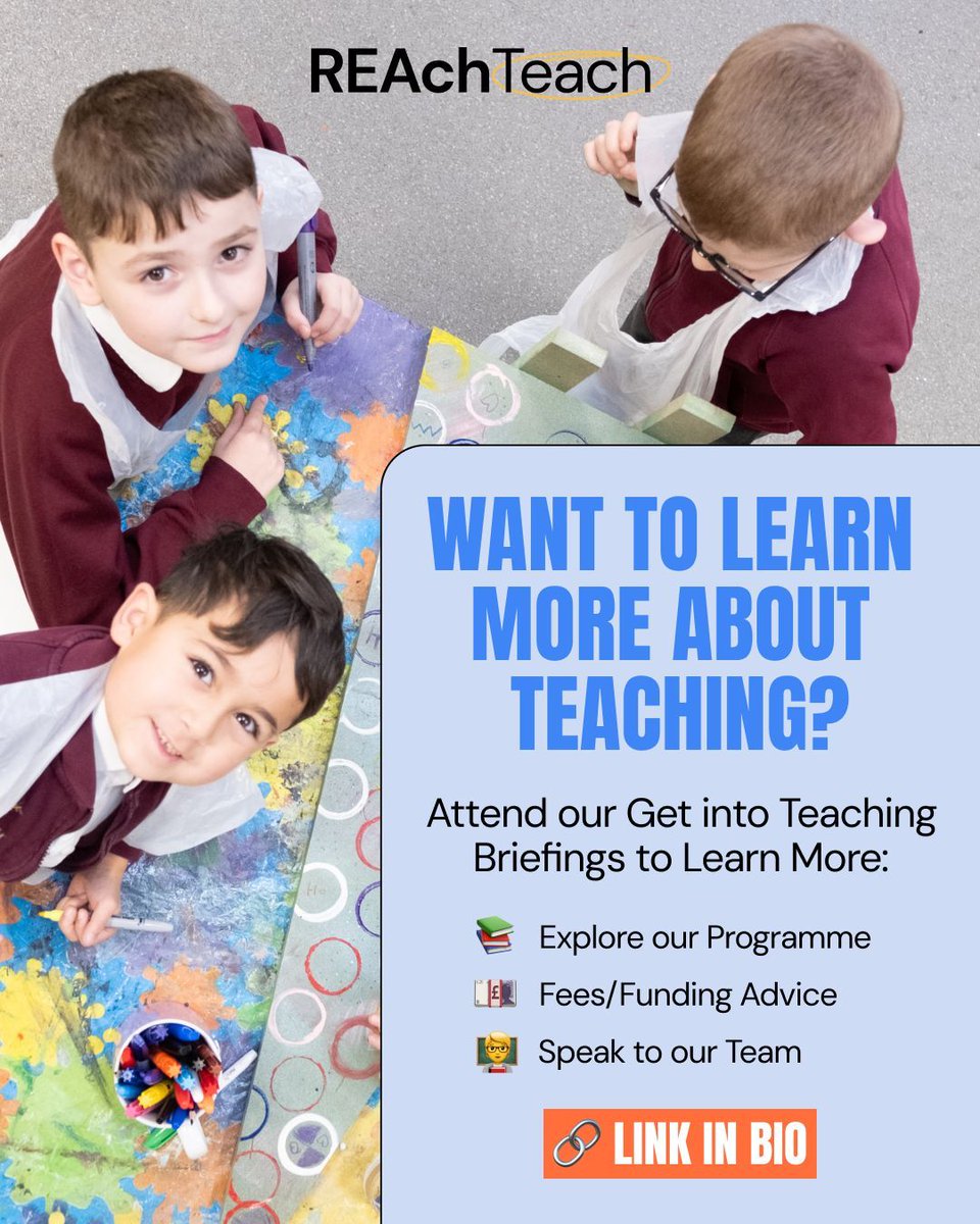 REAchTeachR2's tweet image. Want to learn more about training to teach primary?

Join a REAch Teach Get into Teaching briefing to explore the programme, funding and your next steps.

Find out more: buff.ly/OUrYR7z  

#TrainToTeach #GetIntoTeaching #PrimaryTeaching #REAchTeach