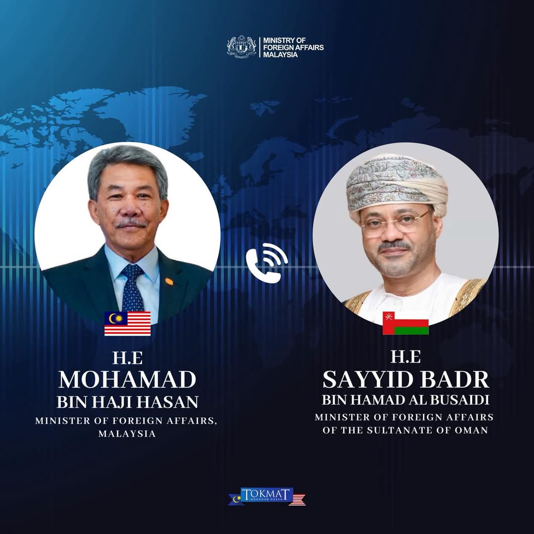 24hb Mac 

Alhamdulillah semalam berbincang dgn rakan sejawat dari Oman TYT Sayyid Badr b Hamad Al Busaidi tentang keadaan berkenaan situasi di negara teluk &amp; kebimbangan  Malaysia akibat serangan berterusan yg dilakukan oleh regim Zionis &amp; Amerika Syarikat terhadap negara Iran.