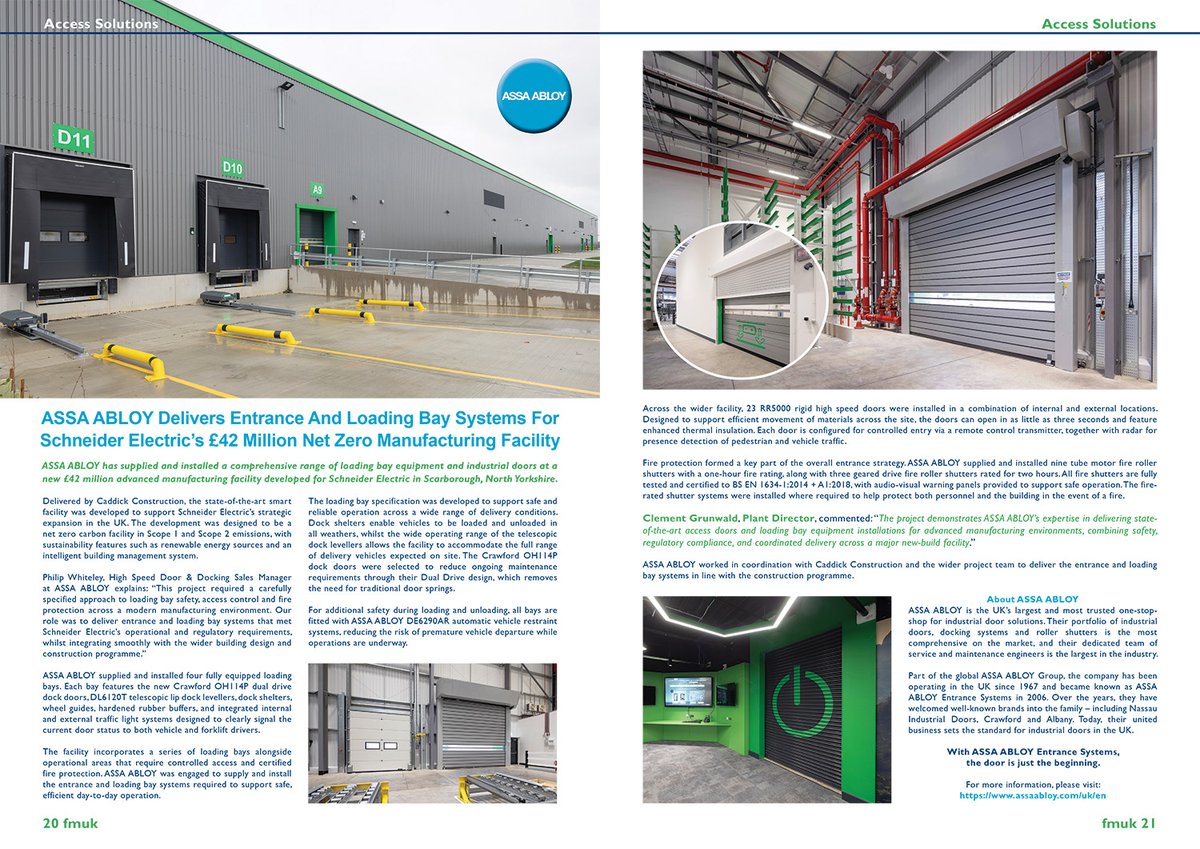 FMUKmagazine1's tweet photo. Latest Issue ๐ฐ: @ASSAABLOYOpenUK has supplied and #installed a comprehensive range of #LoadingBay equipment & #IndustrialDoors at a new ยฃ42 million advanced #manufacturing facility for @SchneiderUKI.
โก๏ธhttps://t.co/QgWgBskDHz
#facman #FacilitiesManagement #AccessControl #safety https://t.co/Z2qxTD0WjL