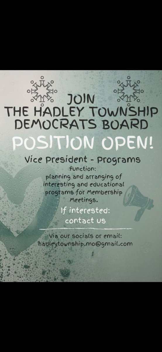 ✨ READY TO GET MORE INVOLVED? ✨

💥 Hiring: VP of Programs
Plan events. Shape convos. Bring ideas to life 🧠

If you’ve thought “someone should do something…”
👉 that someone could be YOU

📩 DM or hadleytownship.mo@gmail.com
Less talk. More action. 🔥