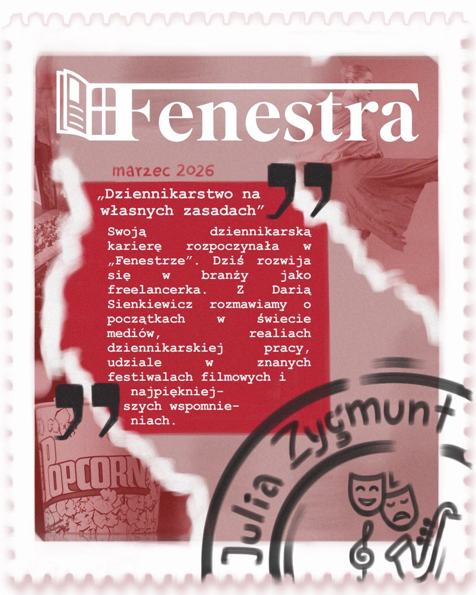 FenestraUAM's tweet photo. W najnowszym wydaniu Fenestry Julia Zygmunt rozmawia z naszą byłą redaktorką, Darią Sienkiewicz, która jako freelancerka podbija festiwale w Cannes i Wenecji – dowiecie się, jak można budować własną markę w świecie mediów.
#Fenestra #twoje_okno_na_świat #kultura #media https://t.co/xUz4zQ5Upn