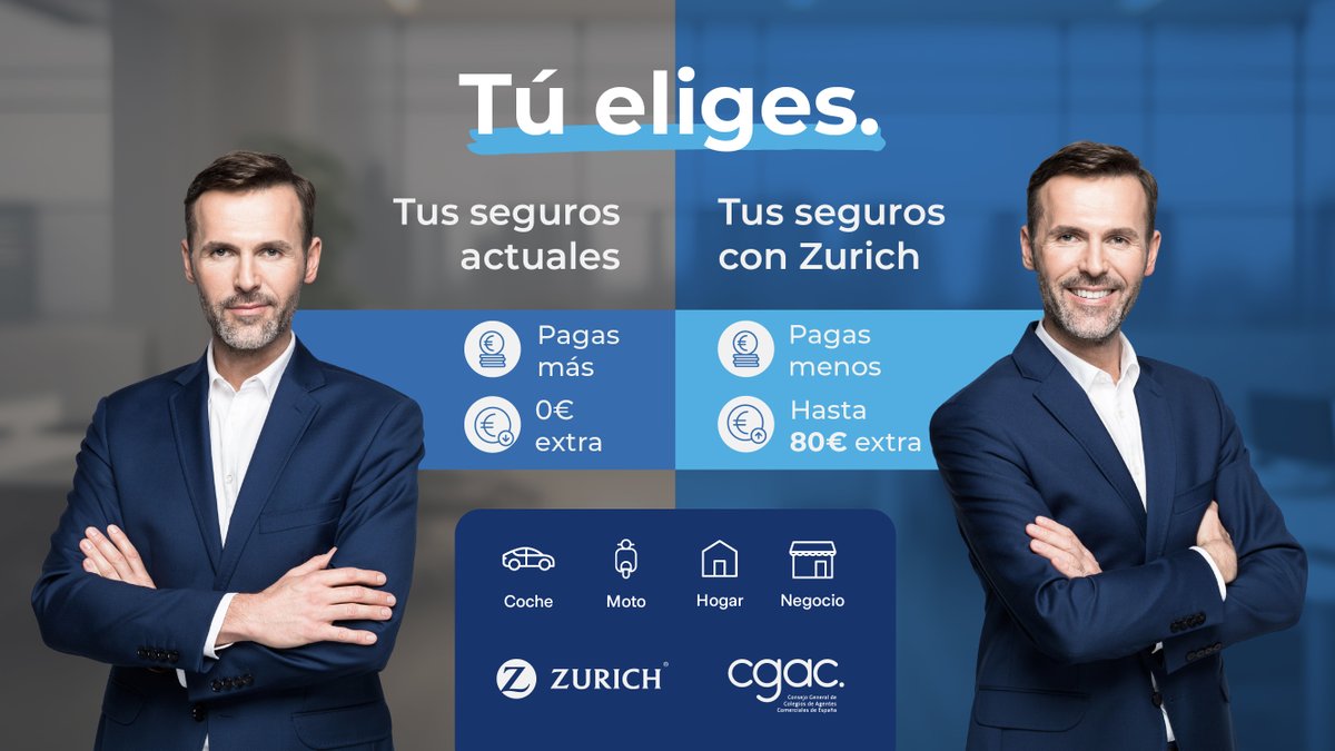 Tú eliges. Por ser Agente Comercial Colegiado ten una mejora de seguro en hogar, auto, moto o negocio.

Vente a Zurich y consigue hata 80€ adicionales 👇
📞91 135 41 53
🌐colectivos.zurich.es/cgac?&utm_sour…