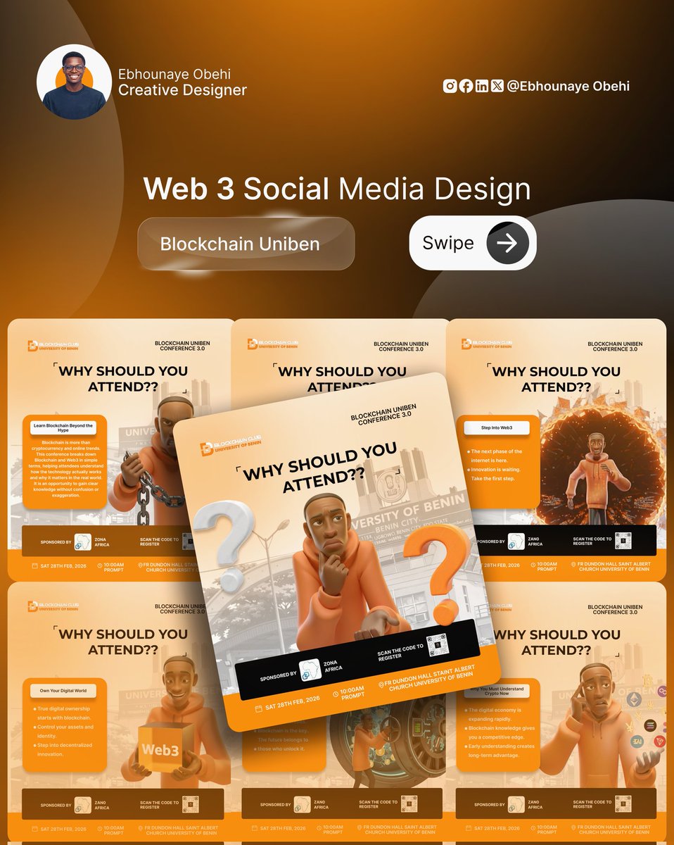 CreativeOB's tweet photo. Designed the Web3 social media visuals for the @unibencrypto UNIBEN conference 🚀
Clean, modern and engaging making blockchain simple and easy to connect with https://t.co/1XoB1bZoVw
