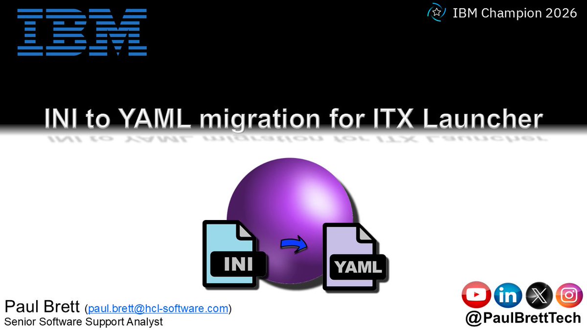 PaulBrettTech's tweet image. Coming to my YouTube channel soon:

youtube.com/PaulBrettIBM

#ITX  #Launcher  #Migration  #Config  #INI  #YAML