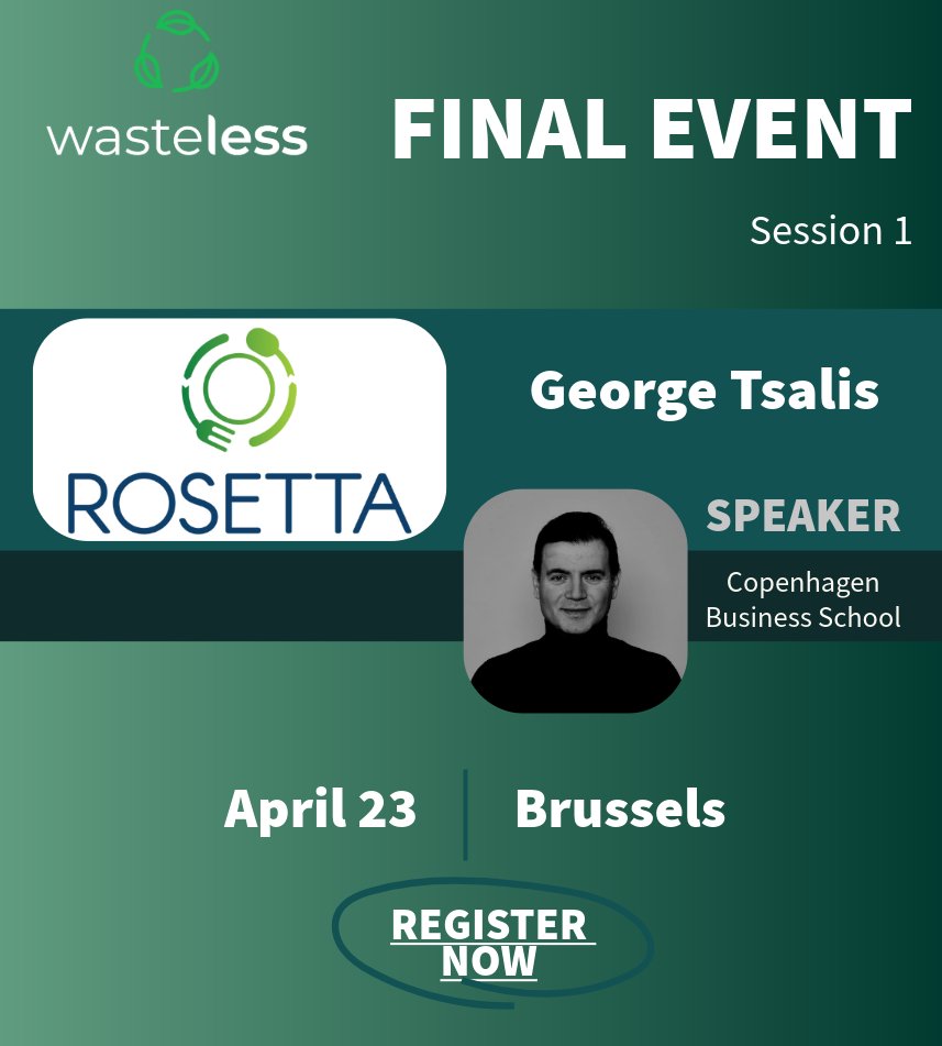Wasteless_EU's tweet image. George Tsalis (Copenhagen Business School) will present: Field Deployment and Validation Insights from ROSETTA Pilot Interventions @ Wasteless final event.
📍 Brussels &amp;amp; online
📅 23 April 2026
👉 Register here: docs.google.com/forms/d/e/1FAI…
#WASTELESS #ROSETTA #FoodLossAndWaste #FLW
